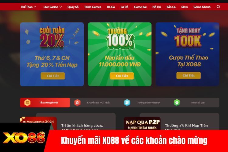 Khuyến mãi XO88 về các khoản chào mừng